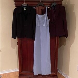 Ralph Lauren Classic Black Blazer, Evan-Picone blazer, lavender evening gown